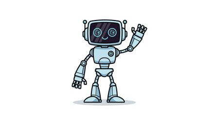 Fototapeta premium Friendly Cartoon Robot Waving Hello with a Smiling Digital Face and Antennas
