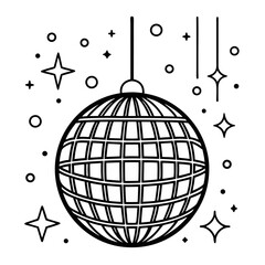 minimalist black and white line art of a disco bol