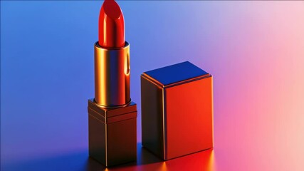 Stylish display with lipstick and makeup boxes in vibrant colors.