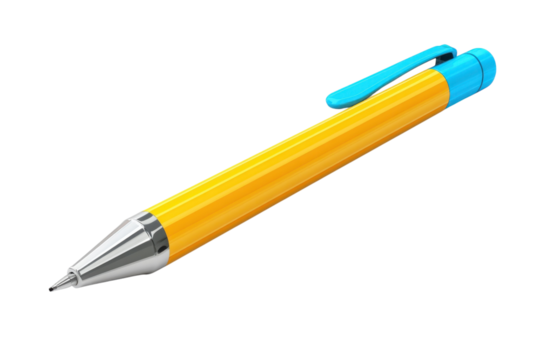 A creative journey begins with a striking yellow mechanical pencil ready to jot down bright on transparent background