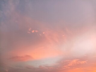 Pastel Sky at Sunset: Soft Colors, Birds, and Serene Atmosphere.