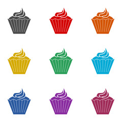 Simple cupcake flat icon isolated on white background. Set icons colorful