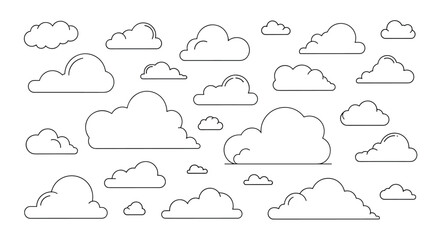 Obraz premium A Collection of Various Fluffy Cumulus Clouds Illustrated with Simple Dotted Outline Style
