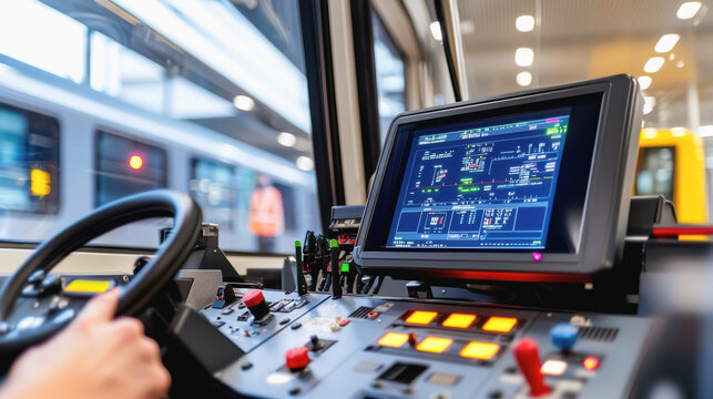 Skilled individual driving bus in control center with advanced technology and equipment for efficient public transport management