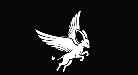Obraz premium Mythological Creature with Rabbit Head and Griffin Body with Wings Flying Gracefully Against a Dark Background
