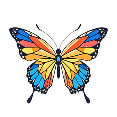 Vibrant geometric butterfly with colorful segmented wings on a black background