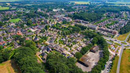Aerial panorama view of the city Borger in the Netherlands on a sunny morning in summer