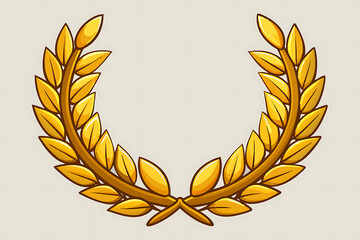 Golden Laurel Wreath Illustration with Detailed Gold Leaves and Brown Stems on Beige Background