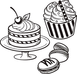 A delectable vector illustration featuring a set of sweet dessert cakes, perfect for a birthday celebration