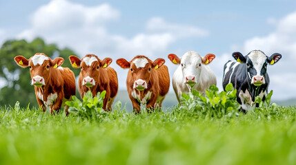 Five calves pasture field rural landscape farming