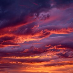 Obraz premium Fiery Sunset Sky: Dramatic Cloudscape