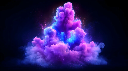 Glowing purple-blue smoke explosion, dark background, VFX