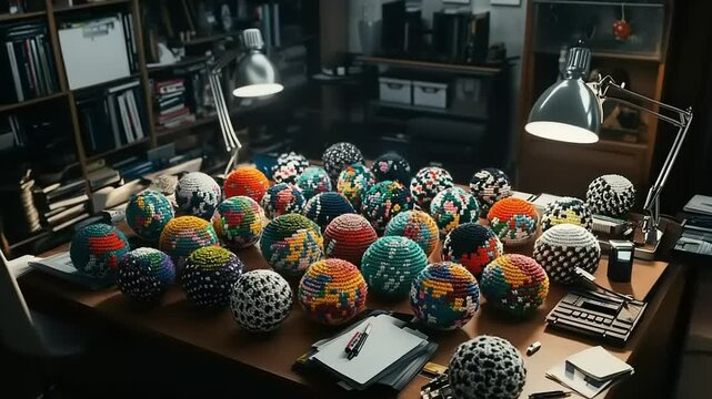 Handcrafted Textile Spheres: A Collection of Unique Art Objects in a Studio Space