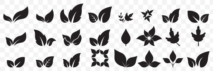 leaf icon. Black leaf icons set. Leaves icon on transparent background. Collection green leaf. Elements design for natural, eco, vegan, bio labels  on Transparent Background. EPS 10.