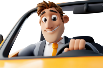 Businessman taking a taxi ride 3D RENDER CARTOON CHARACTER ON WHITE BACKGROUND