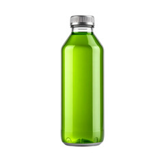 Vibrant Green Bottle: A clean, sleek glass bottle filled with a vibrant green liquid, sealed with a metallic cap. A modern image of refreshment and design.