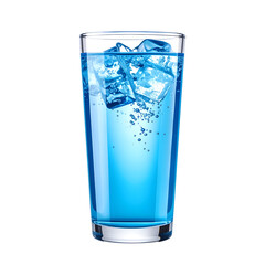  Refreshing Elixir: A tall glass is filled with ice cubes floating in a clear, vibrant blue liquid, capturing a sense of coolness and hydration.