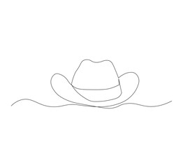 cowboy hat one continuous line drawing. white background, Simple cowboy hat line art vector illustration.