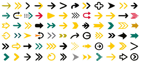 Arrow different icons set. Vector illustration