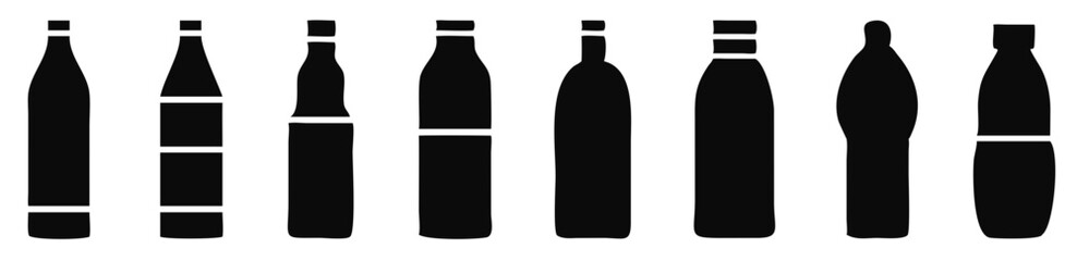 Water bottle set. Plastic bottle collection. Vector illustration
