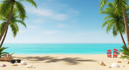 tropical beach with palm trees