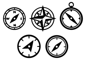 Compass simple icon set. Compass symbol set. Wind rose icon. Vector