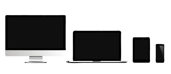 Realistic set computer, laptop, tablet, phone on a isolated background. Vector illustration