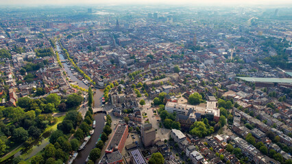 Aerial panorama view of the city Groningen in the Netherlands on a sunny morning in summer