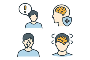 Fototapeta premium Icon set for mental health line featuring a person, patient, brain, and disease, representing a health concept applicable to topics such as disorder, medical help, and symptoms