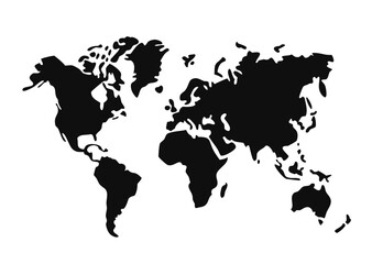 World map silhouette on gray background. Vector