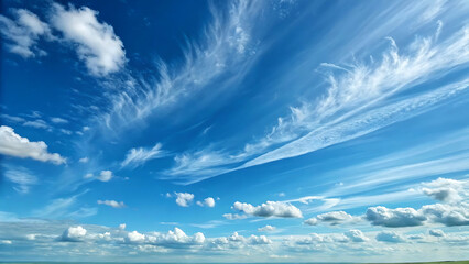 Vibrant Blue Sky with Wispy Clouds A Scenic Vista of Tranquility and Airy Beauty on a Bright Sunny Day