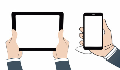 Tablets pc and phone with hands set. Stock illustration