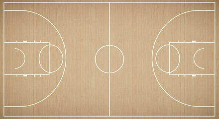 Top View of a Wooden Basketball Court