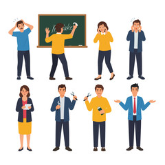 Obraz premium Set of People Showing Confusion, Stress, and Making Mistakes