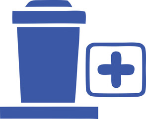 Obraz premium A simple blue icon representing a trash can next to a plus sign within a rounded square symbolizing adding to a list or queue