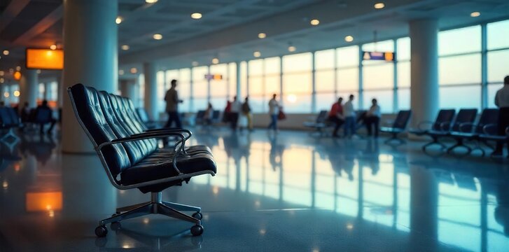 Empty Chair in Bustling Airport Terminal Awaiting Departure, Passage of Time
