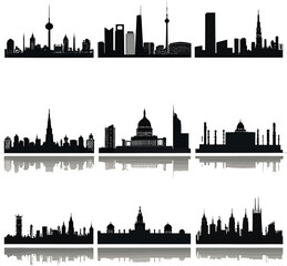Naklejka premium London cityscape vector illustration featuring iconic landmarks and a detailed urban silhouette