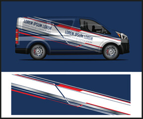 Blue and Red Racing Stripes Van Wrap Design Template