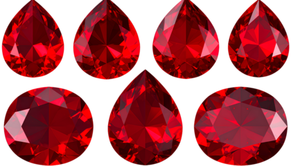 Dark-Fused Red Gem Drops with Sparkling Edges  Transparent Background PNG