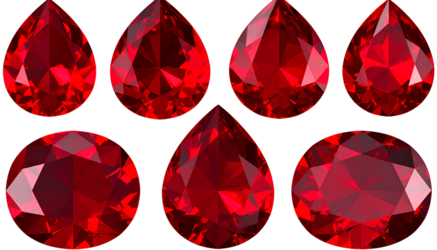 Dark-Fused Red Gem Drops with Sparkling Edges  Transparent Background PNG