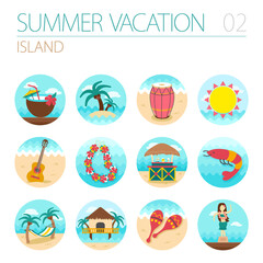 Fototapeta premium Island beach icon set. Summer. Vacation
