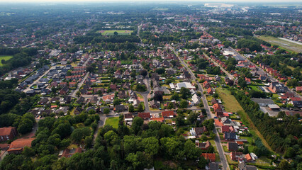 Aerial panorama view of the city Papenburg in the Germany on a sunny day in summer