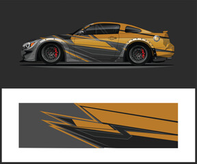 Racing Car Wrap Design Template with Gold and Gray Graphics