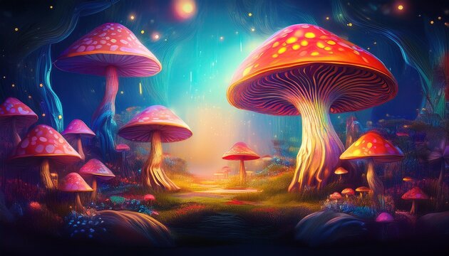 mushroom artistic illustration wallpaper with vibrant colors and magical atmosphere