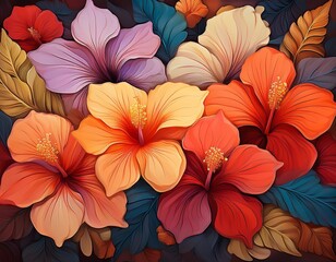 Fototapeta premium bold hibiscus blooms arranged in a square tessellation background design