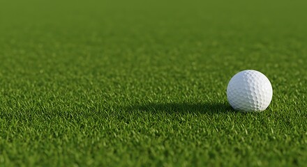 Golf Ball Resting on Green Grass with Shadow and Focus on Texture