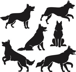 Elegant German Shepherd Dog Silhouettes A Versatile Animals Silhouette Set for Design Projects