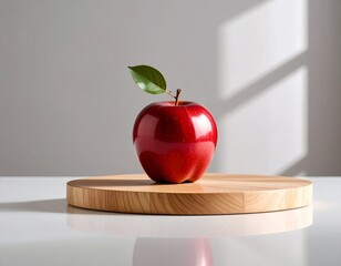 Juicy Red Apple on Wooden Board A Fresh and Healthy Treat