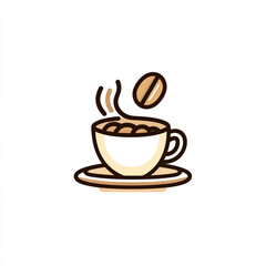 Obraz premium A minimalist line art illustration of a steaming cup of coffee with a saucer, featuring a simple, clean design with light beige and brown tones.