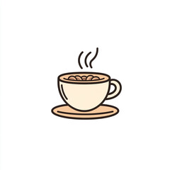 Obraz premium A minimalist line art illustration of a steaming cup of coffee with a saucer, featuring a simple, clean design with light beige and brown tones.